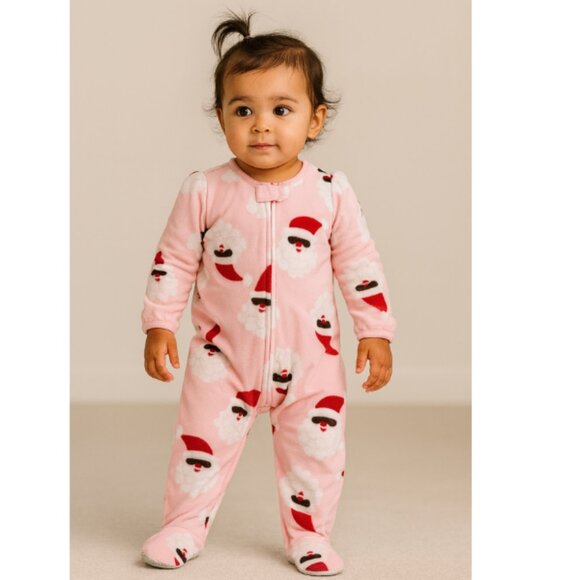 Carter’s Girls 2T  Fleece Footed Pajamas Full Zipper Santa Christmas Jammies - Picture 1 of 4